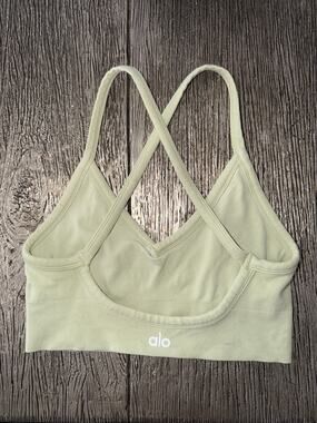 Alo Yoga Seamless Ribbed Low Back Sports Bra Light Green Strappy Back Size S